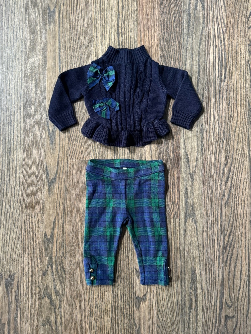 Janie and Jack Baby Girls Holiday Tartan Peplum Bow Sweater & Pants !